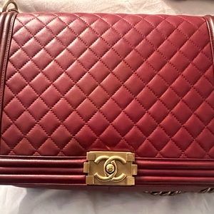 Chanel red Lambskin large boy flap bag